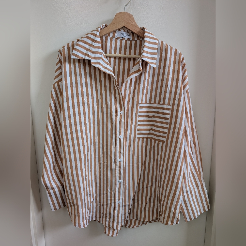 Laura Laval Tan and White Striped Women's Shirt